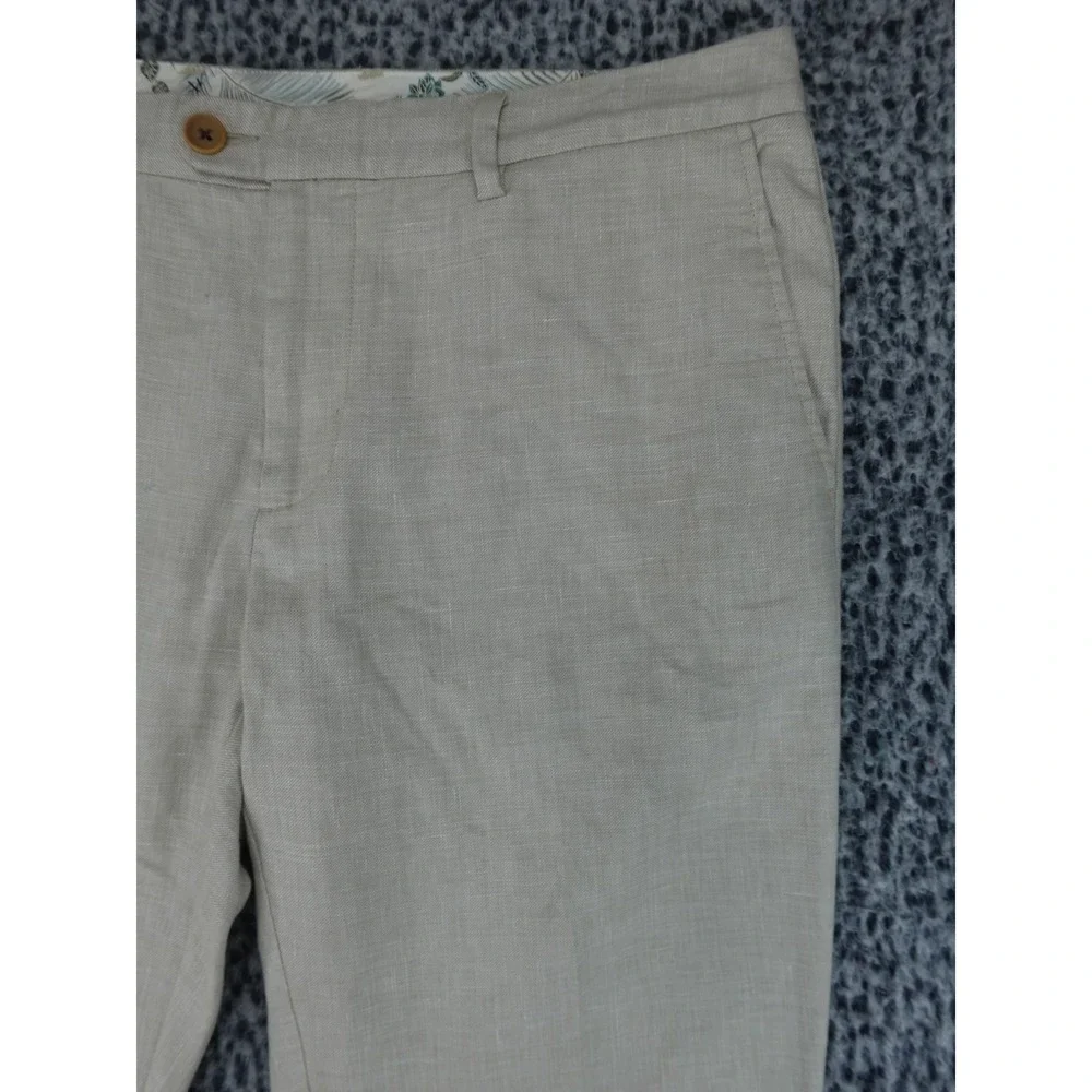Tommy Bahama Mens Beige Linen Blend Flat Front Trousers Summer Beach Pants 35x30